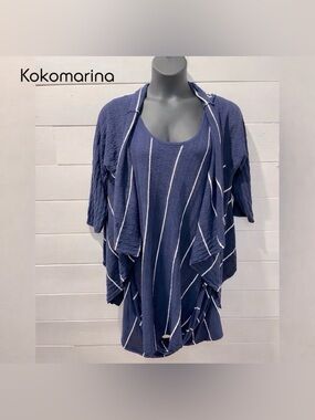KOKOMARINA Navy Striped Two-Piece Set - - Size XXL
